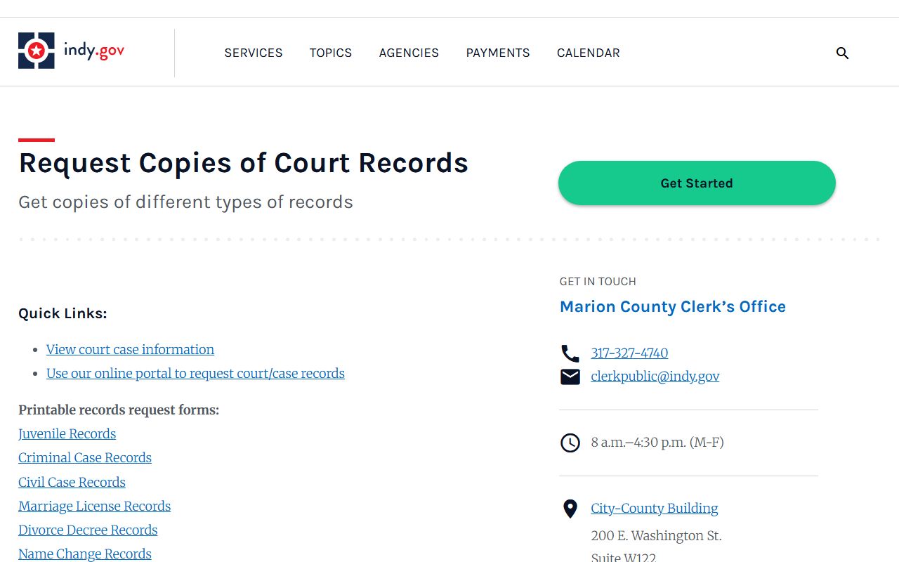 Indianapolis online records request portal for civil court documents