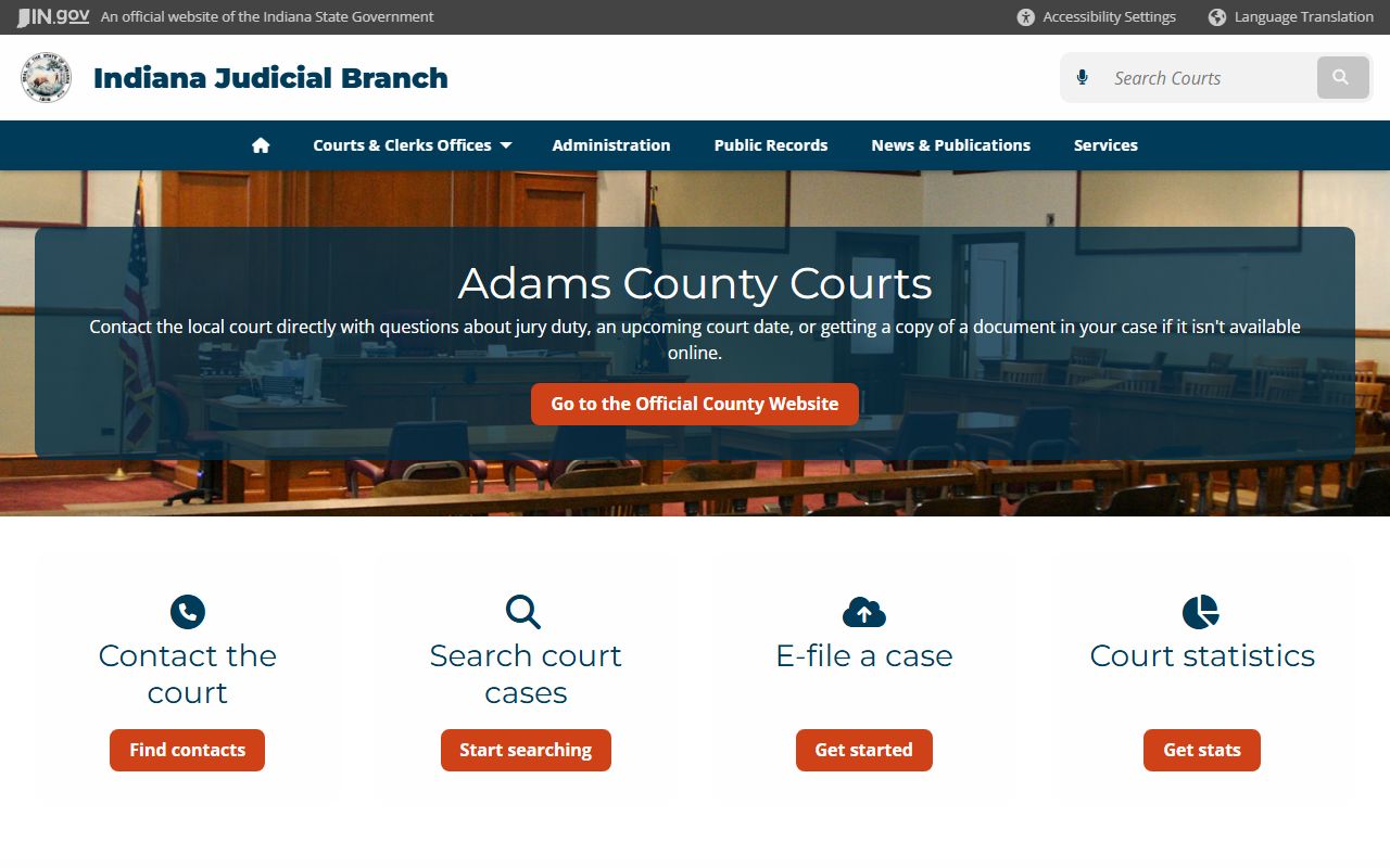 Adams County court page for civil court records search