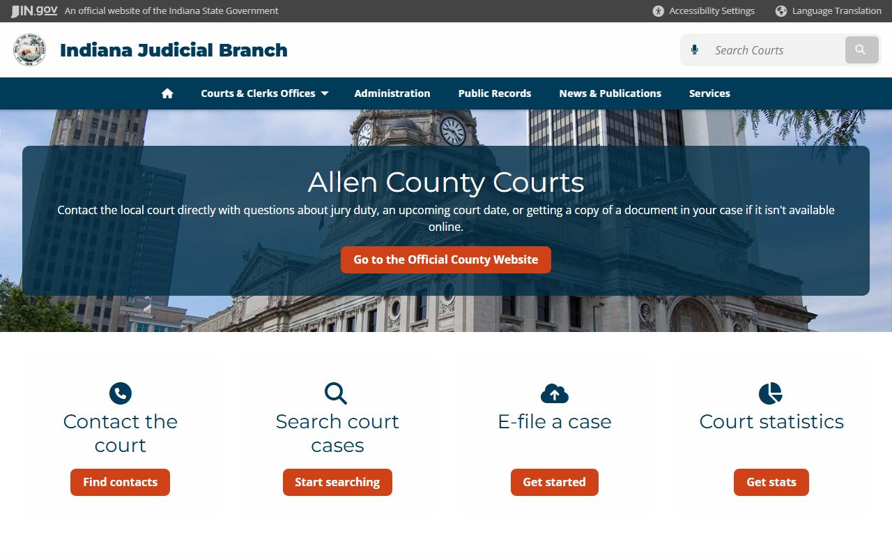 Allen County courts on Indiana Judicial Branch for civil court records