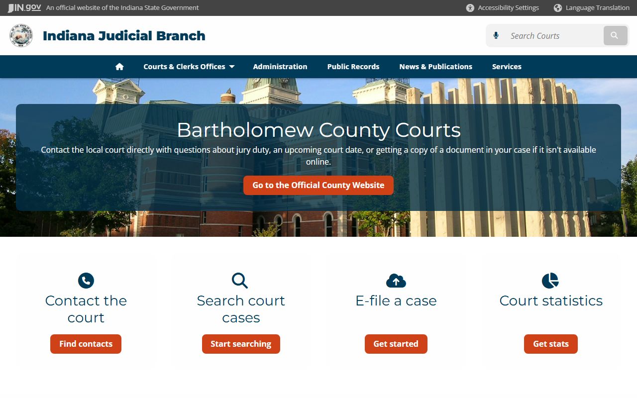 Bartholomew County court page for civil court records in Columbus