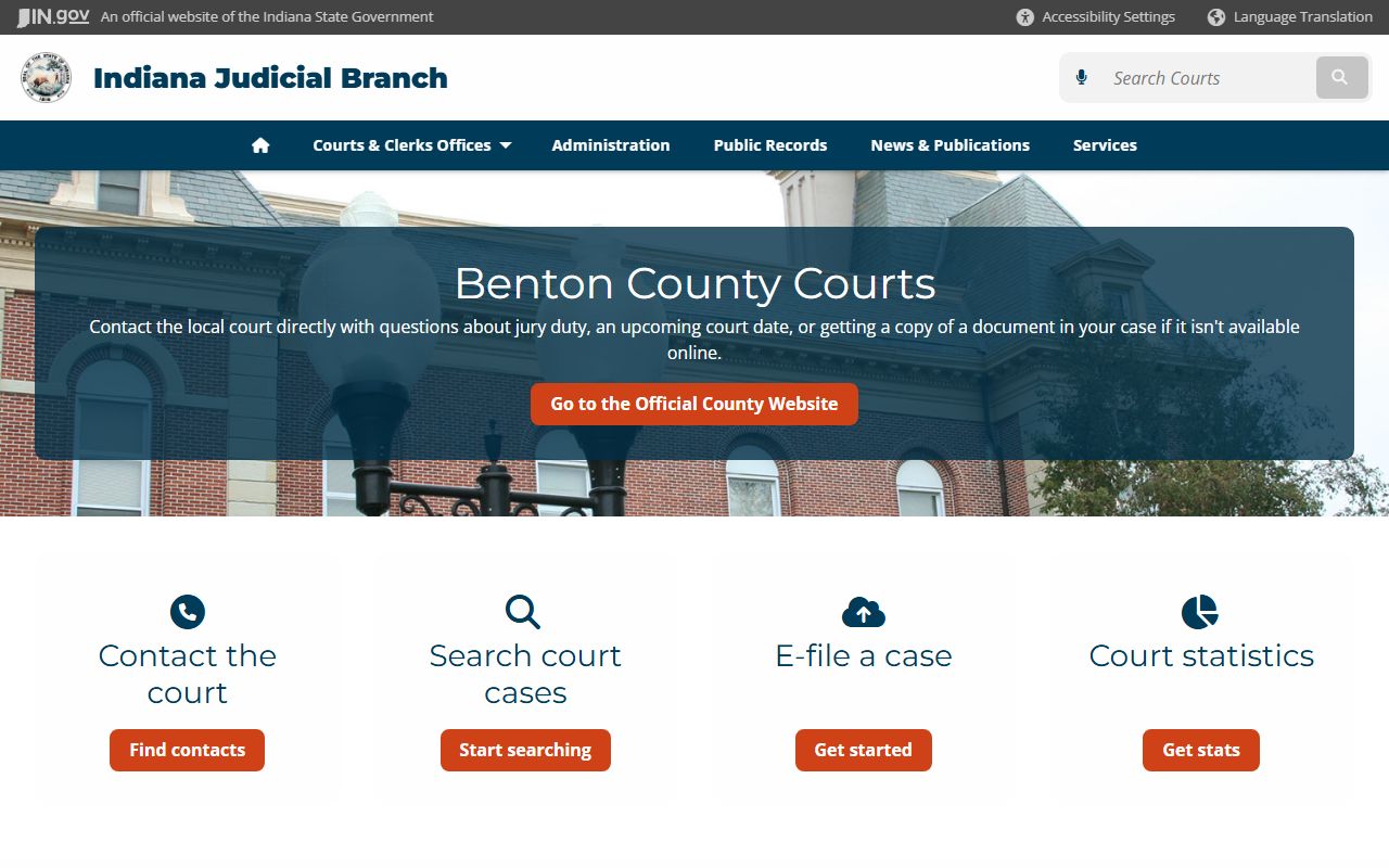 Benton County court information on Indiana Judicial Branch for civil court records