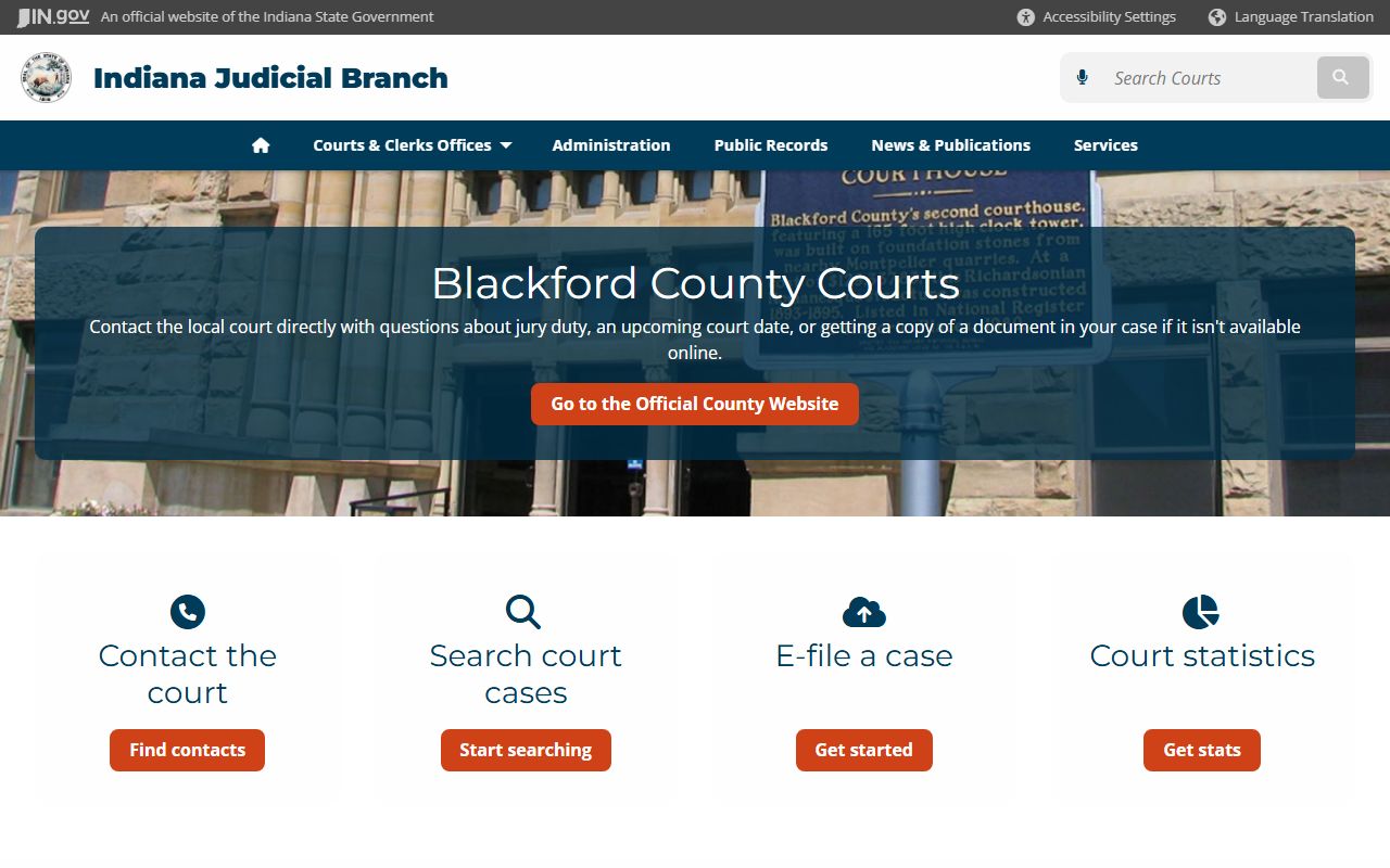 Blackford County court page for civil court records