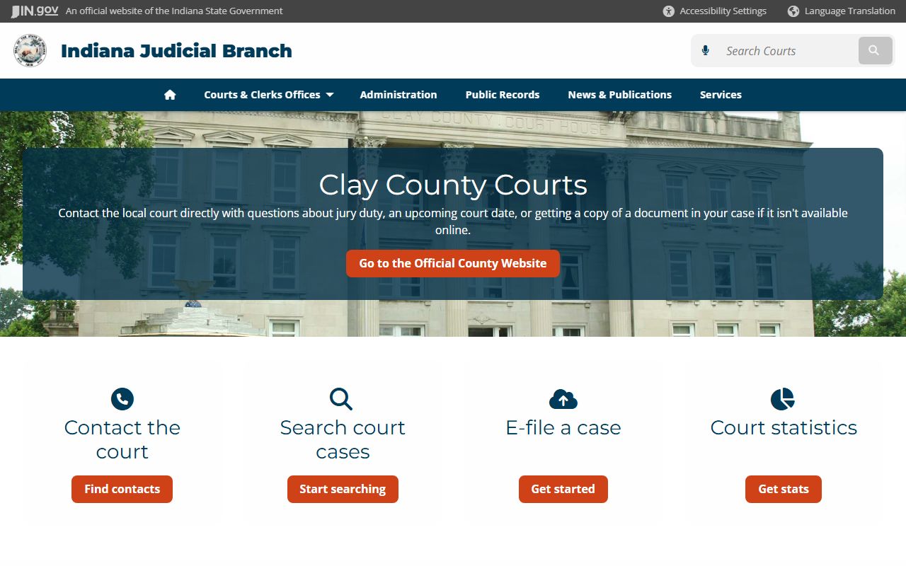 Clay County court page on Indiana courts website for civil court records