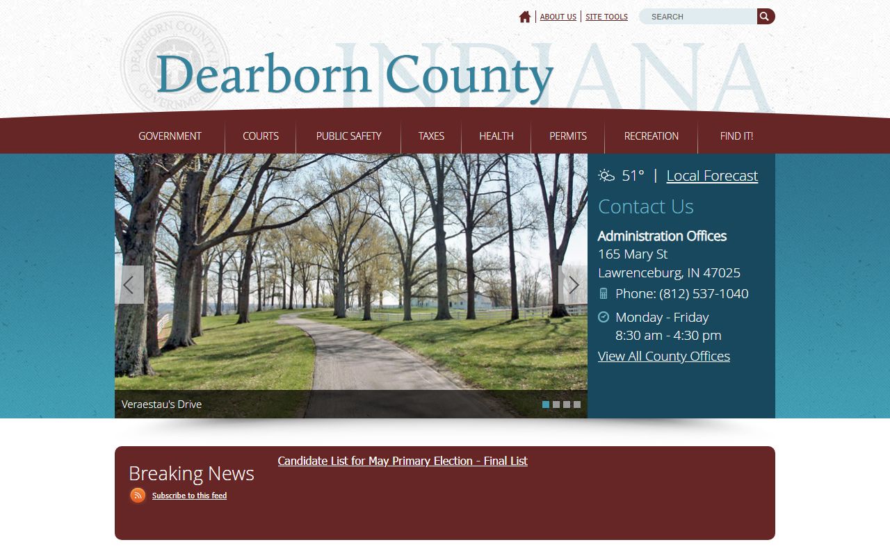 Dearborn County government website for civil court records