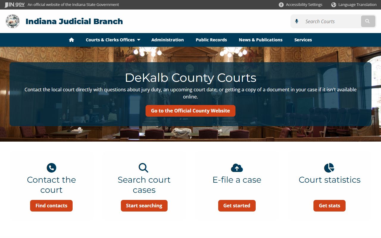 DeKalb County courts on Indiana Judicial Branch website for civil court records