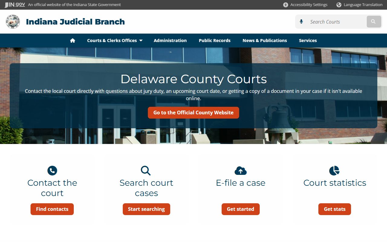Delaware County court resource page for civil court records