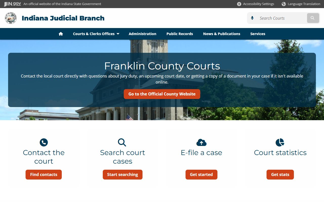 Franklin County court page on Indiana courts website for civil court records
