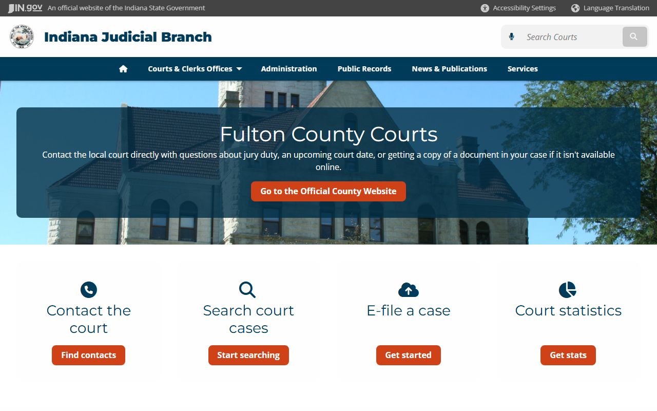 Fulton County court page on Indiana courts website for civil court records