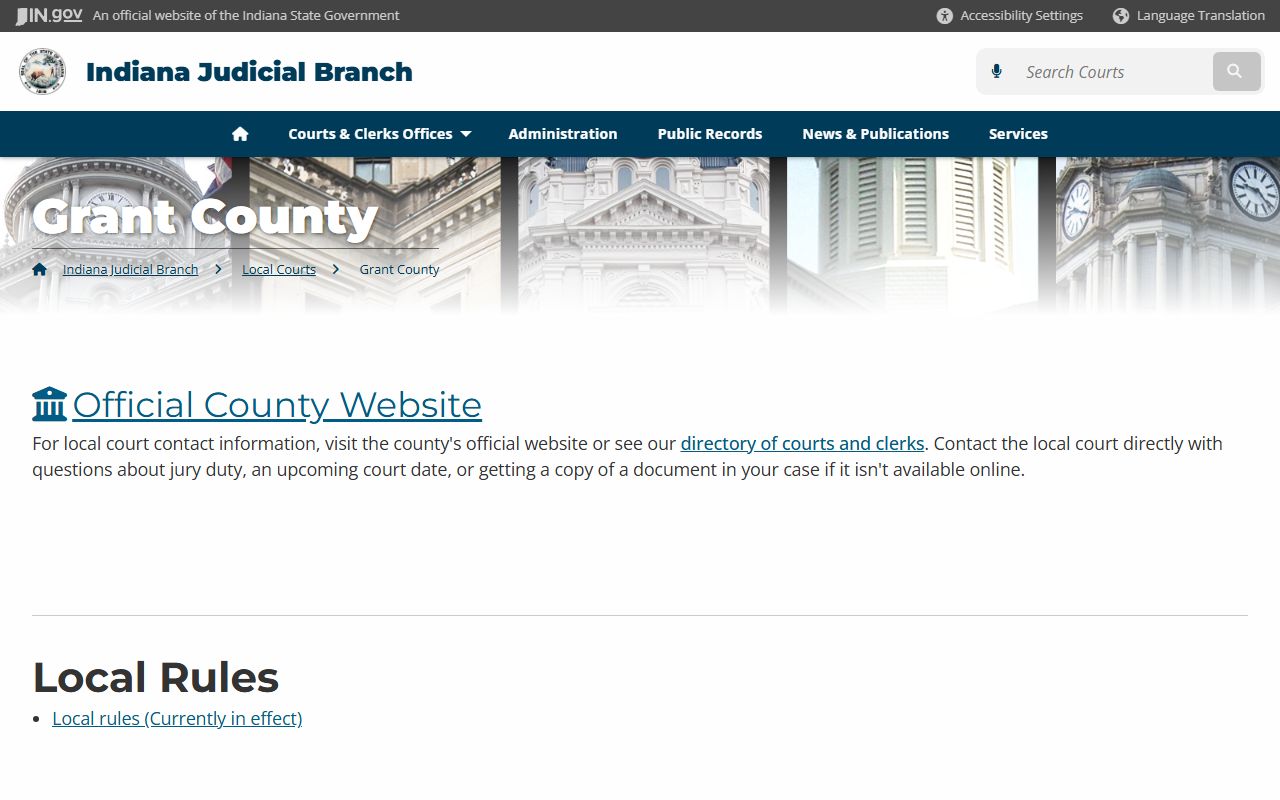 Grant County court page for civil court records