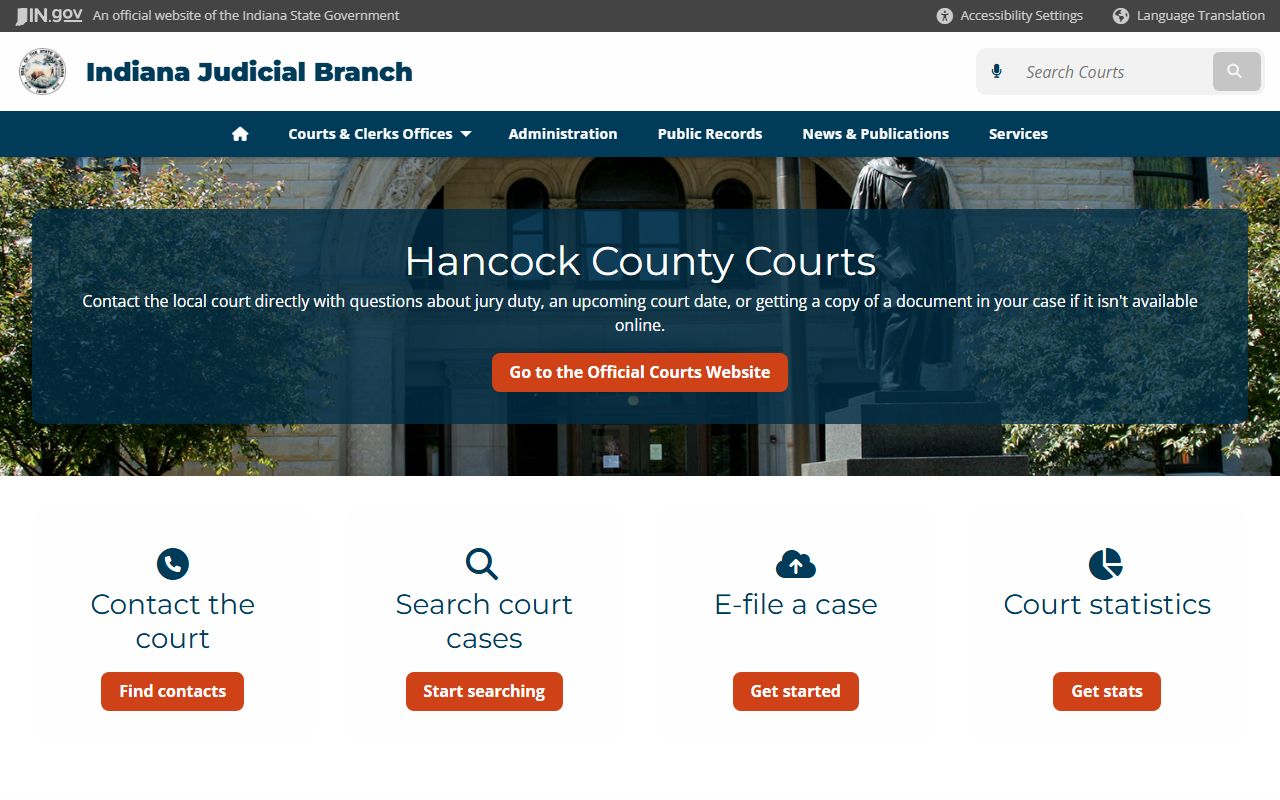 Hancock County court resource page for civil court records