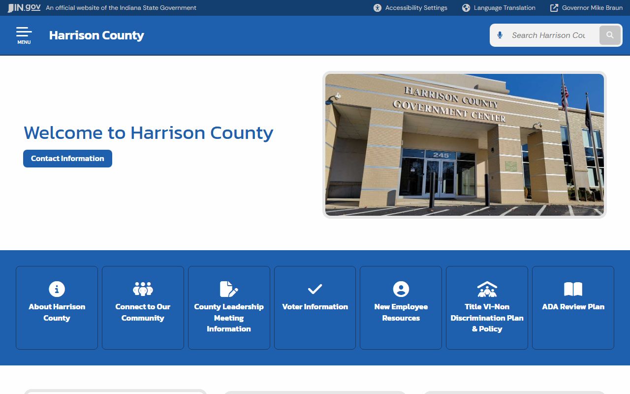 Harrison County government website for civil court records in Corydon