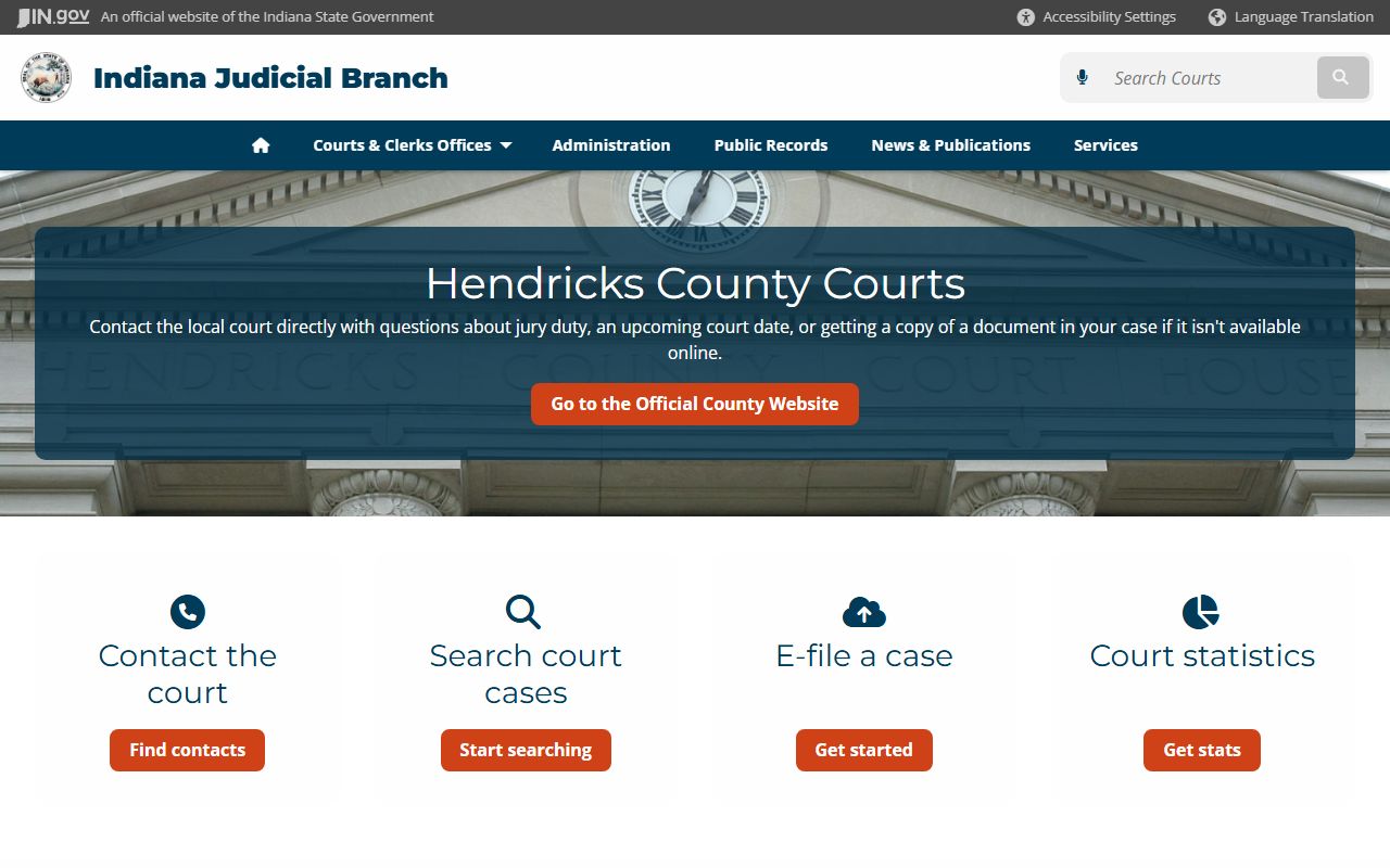 Hendricks County judicial information page for civil court records