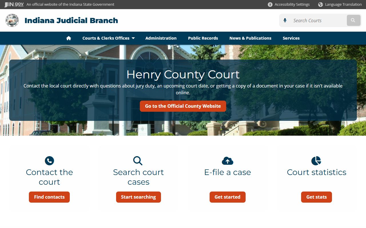 Henry County court page on Indiana Judicial Branch for civil court records