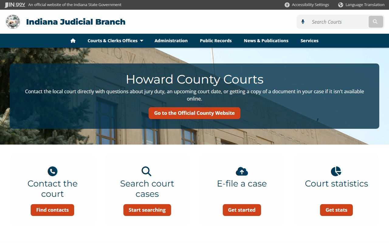 Howard County court page for civil court records in Kokomo