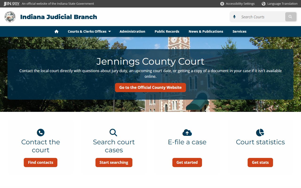 Jennings County court page on Indiana Judicial Branch for civil court records