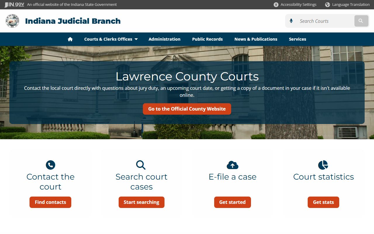 Lawrence County court page on Indiana courts website