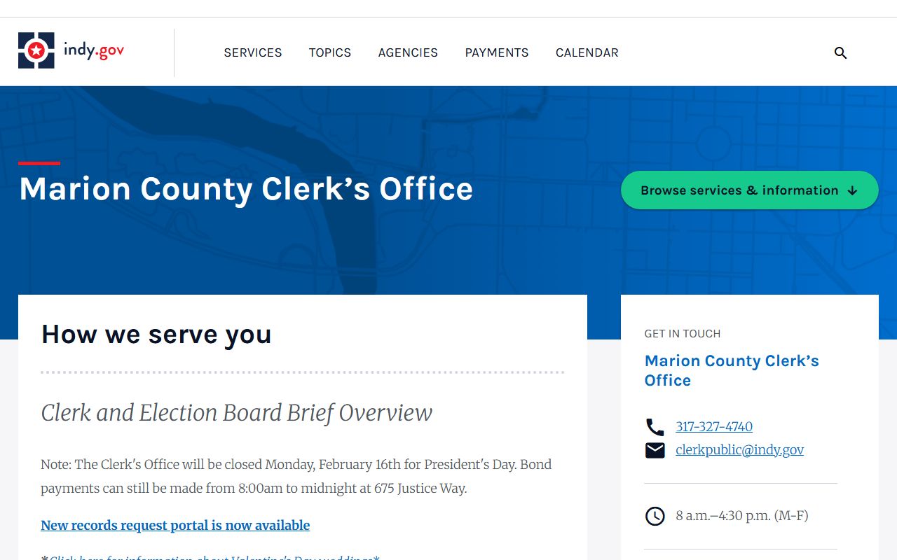 Marion County Clerk office website for civil court records in Indianapolis