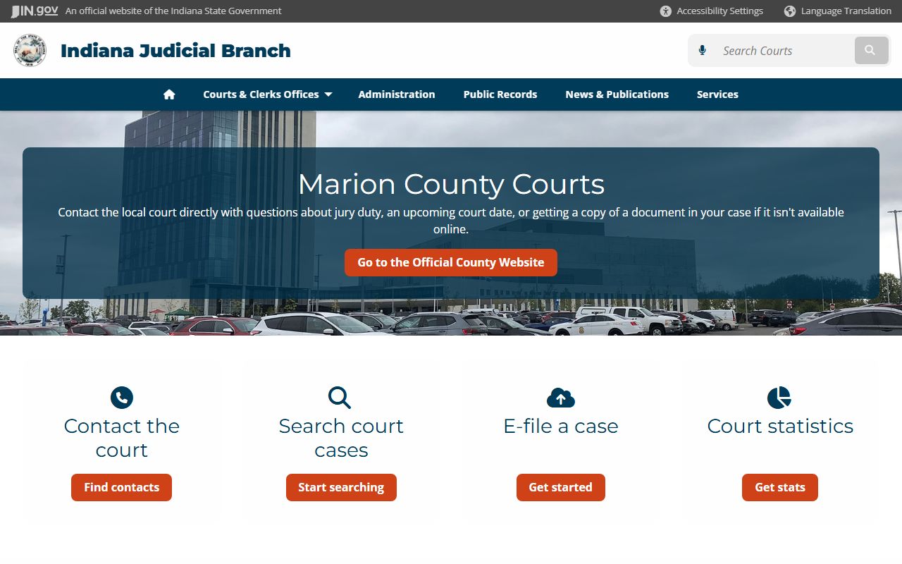 Marion County courts listed on Indiana Judicial Branch for civil court records