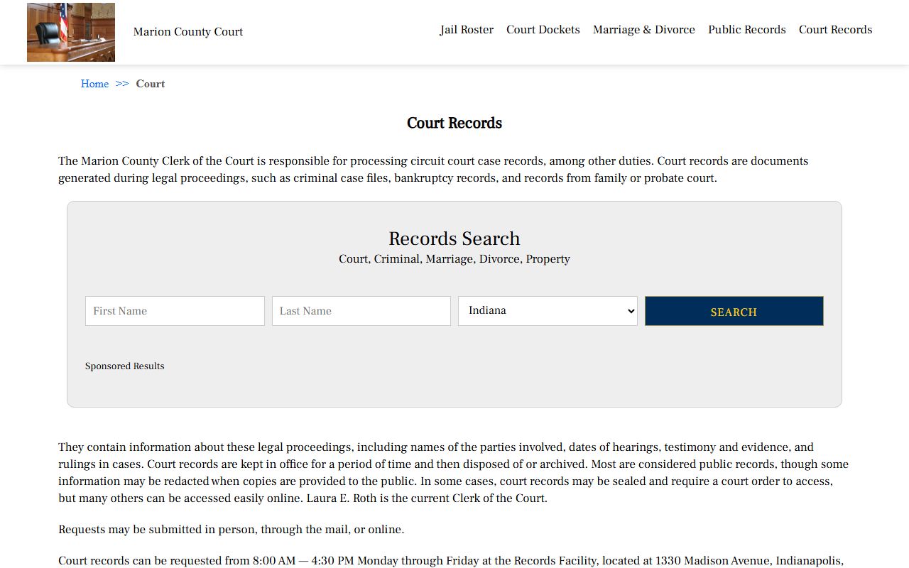 Marion County Court records page for civil court records access