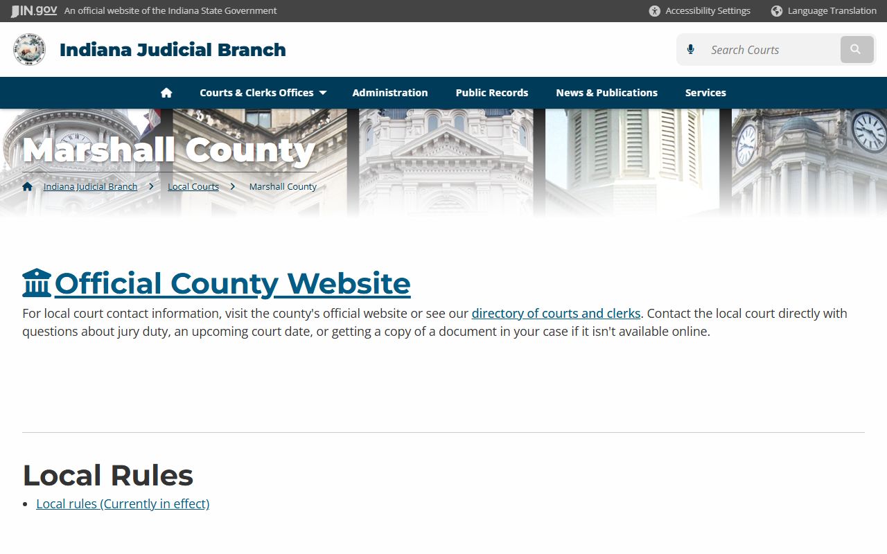 Marshall County court page for civil court records