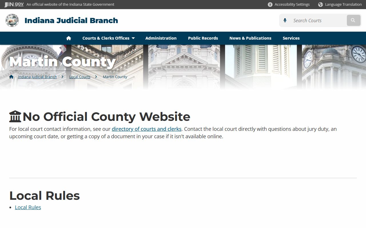 Martin County court page on Indiana Judicial Branch website for civil court records