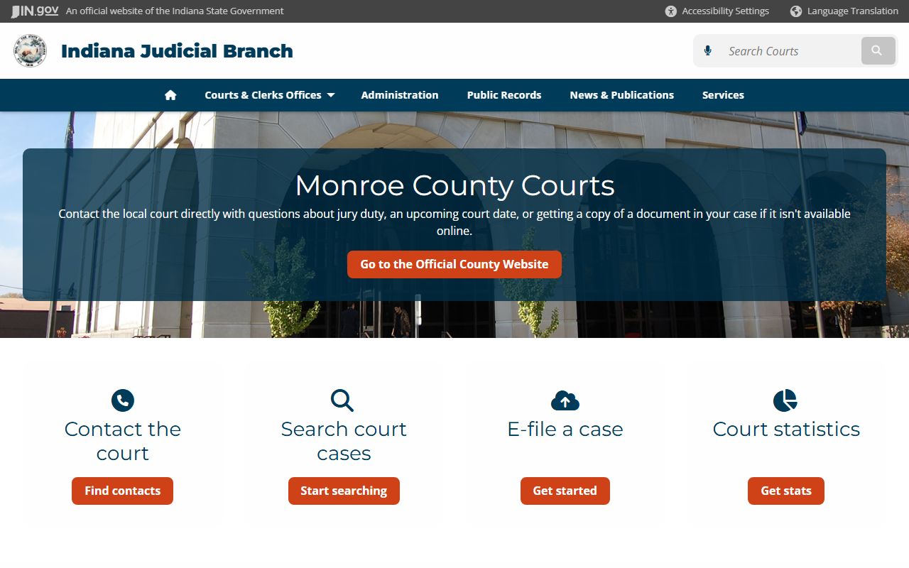 Monroe County courts page on Indiana Judicial Branch