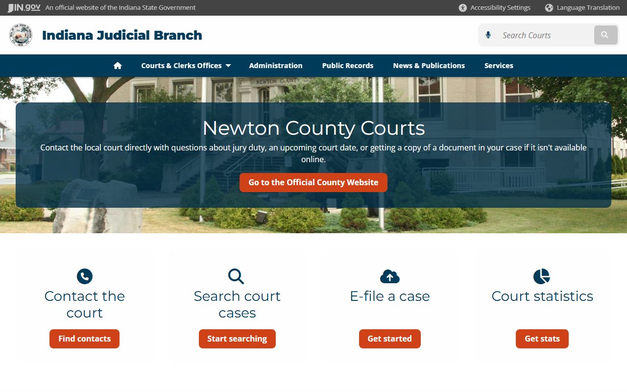 Newton County court information on Indiana Judicial Branch for civil court records