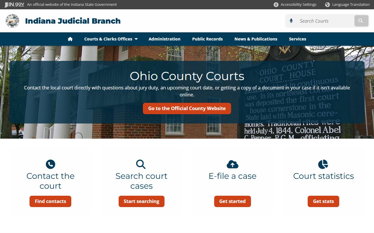 Ohio County court information on Indiana Judicial Branch for civil court records