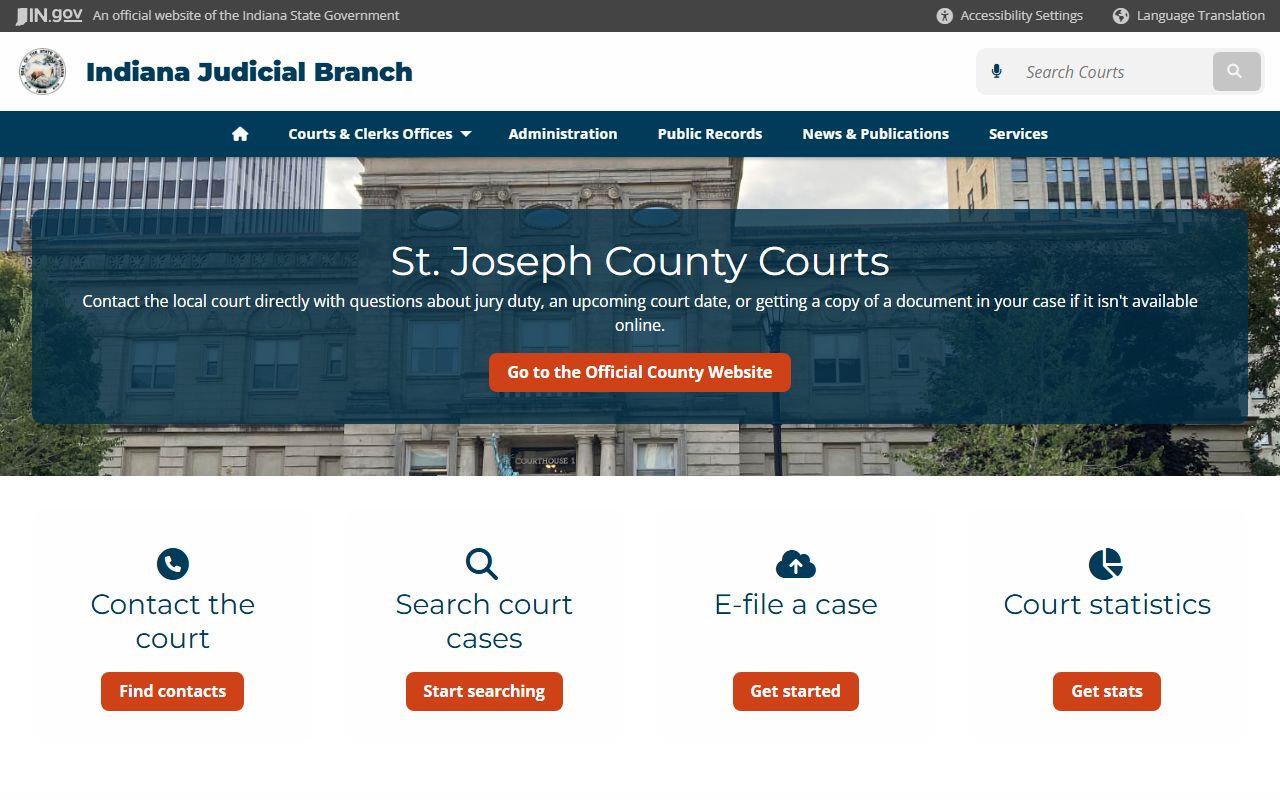 St. Joseph County judicial information page for civil court records