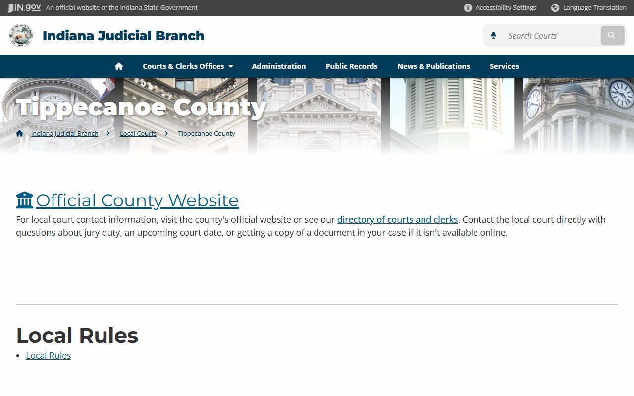 Tippecanoe County judicial information page for civil court records
