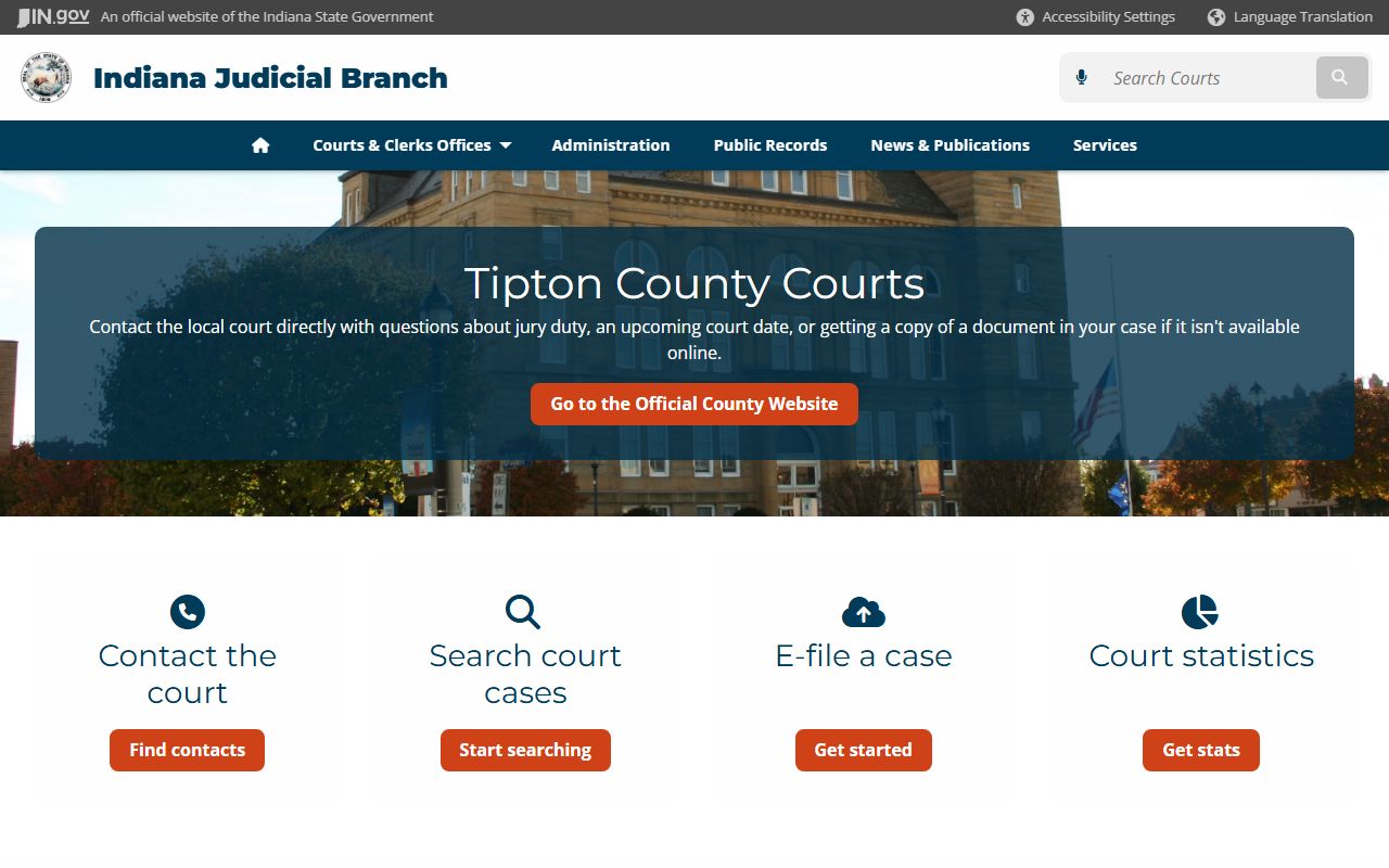 Tipton County court page on Indiana Judicial Branch for civil court records