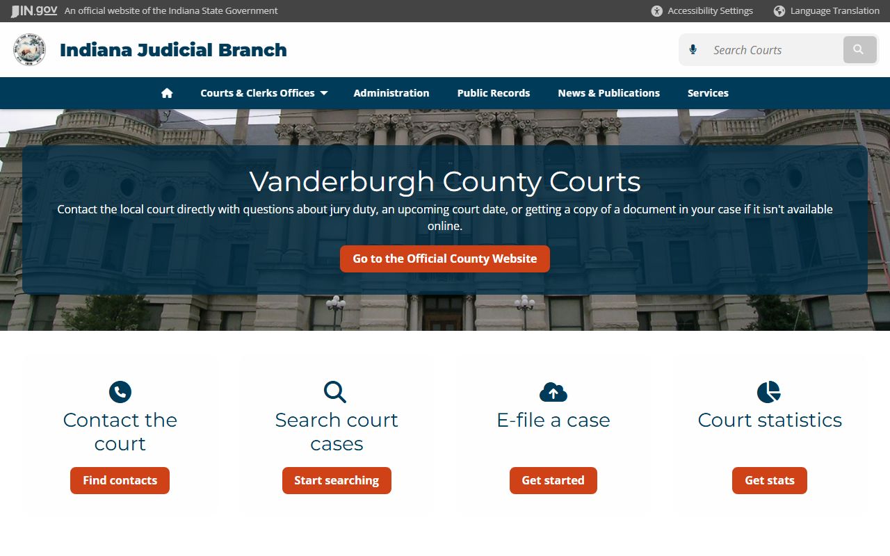 Vanderburgh County courts page for civil court records