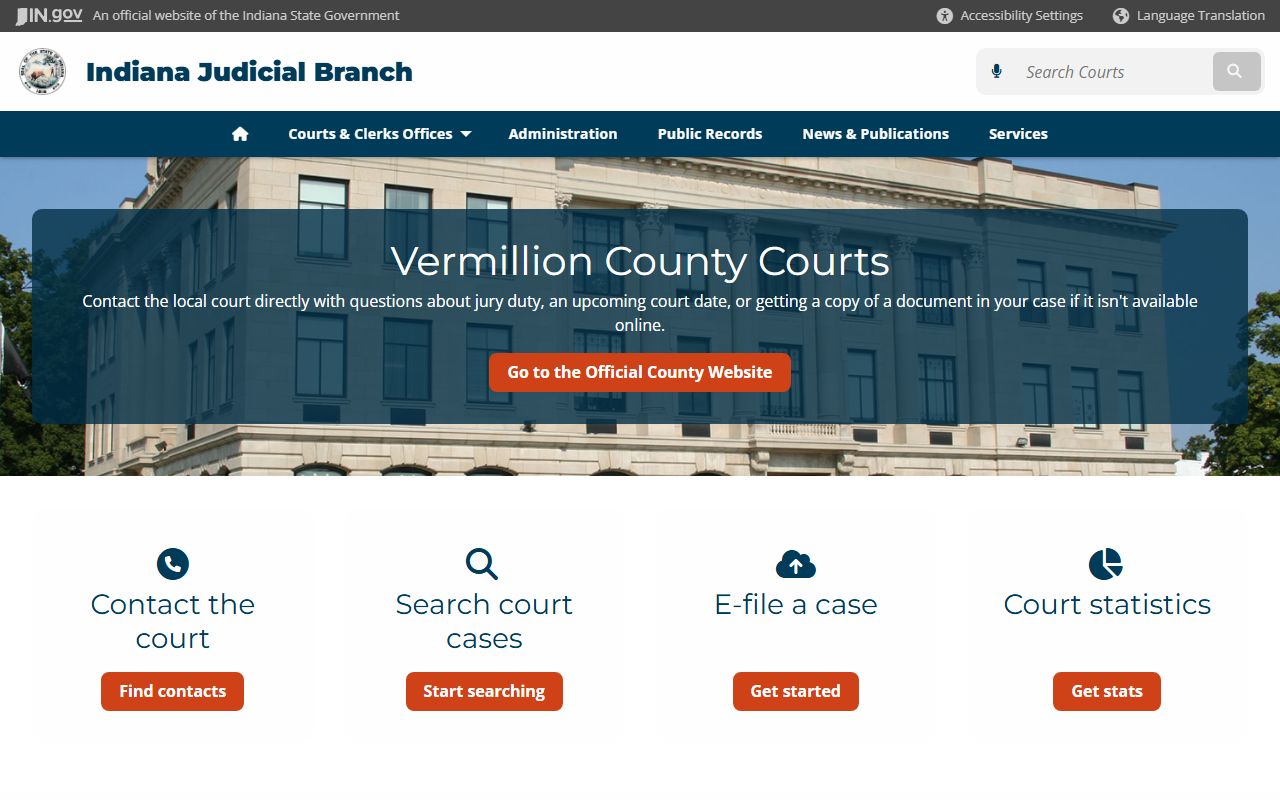 Vermillion County court information on Indiana Judicial Branch for civil court records