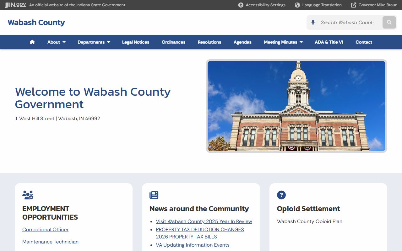 Wabash County government website for civil court records and clerk information