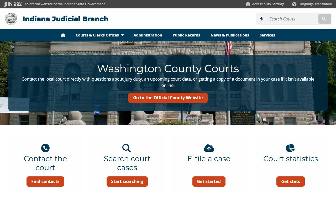 Washington County courts listed on Indiana Judicial Branch for civil court records