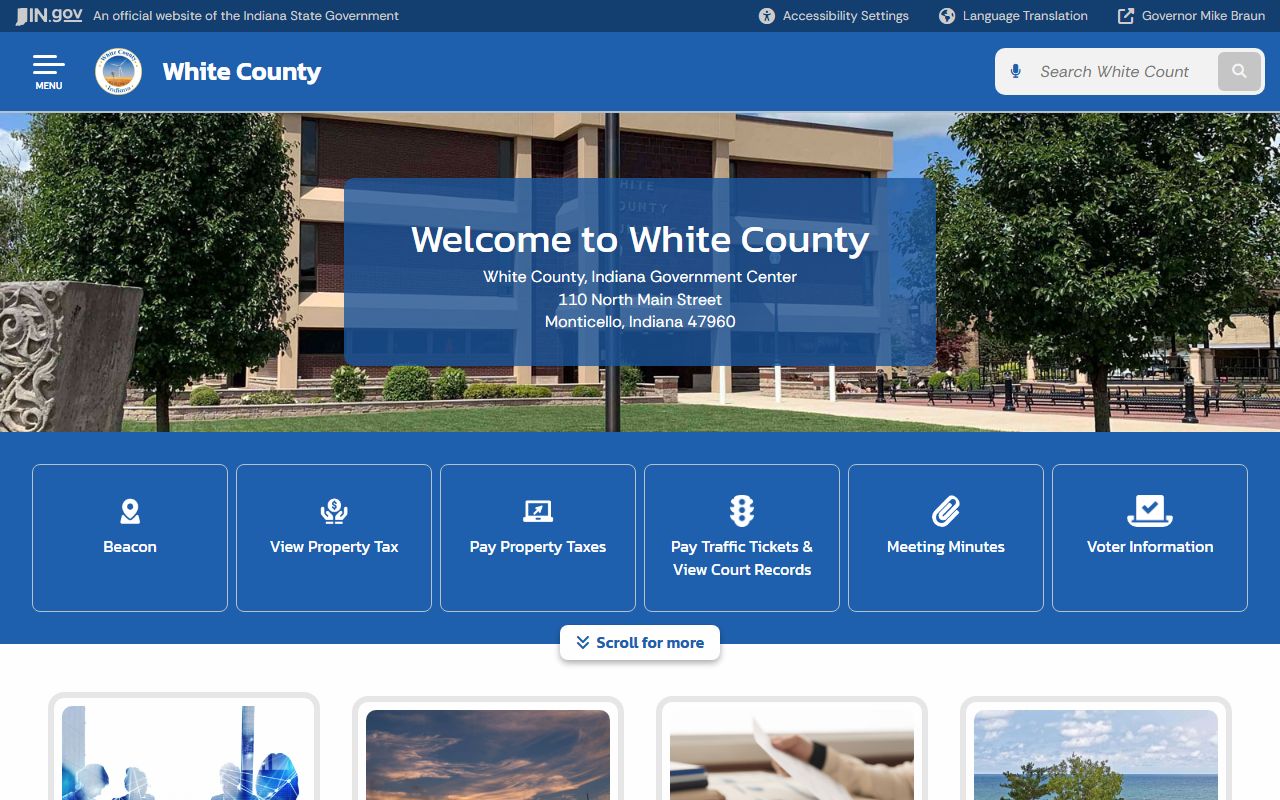 White County government website for civil court records in Monticello Indiana