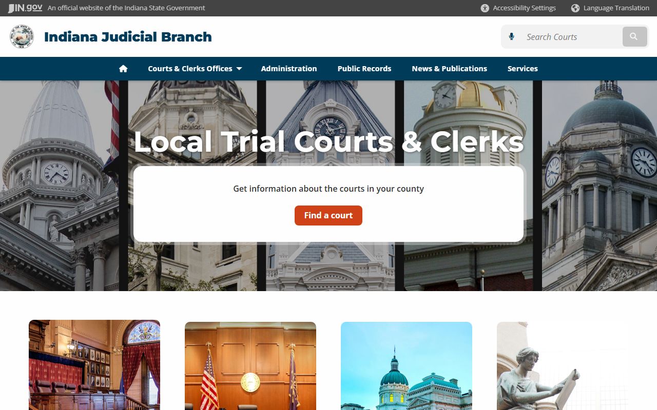 Indiana courts directory listing civil court records by county