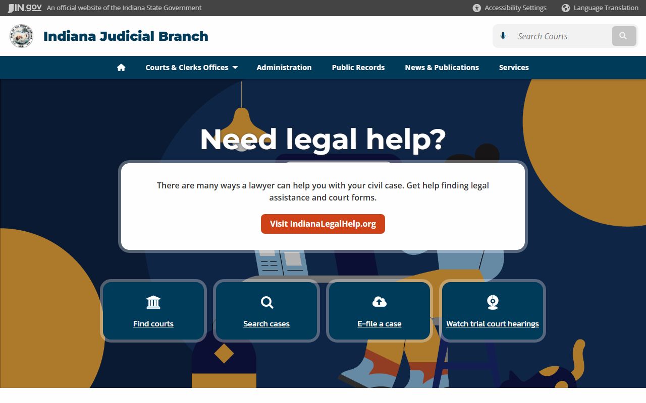 Indiana Judicial Branch website for civil court records access