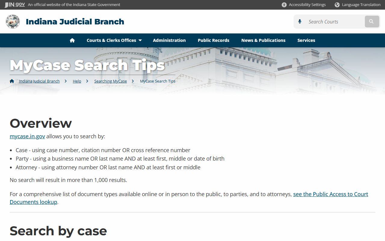 Indiana civil court records search tips on MyCase
